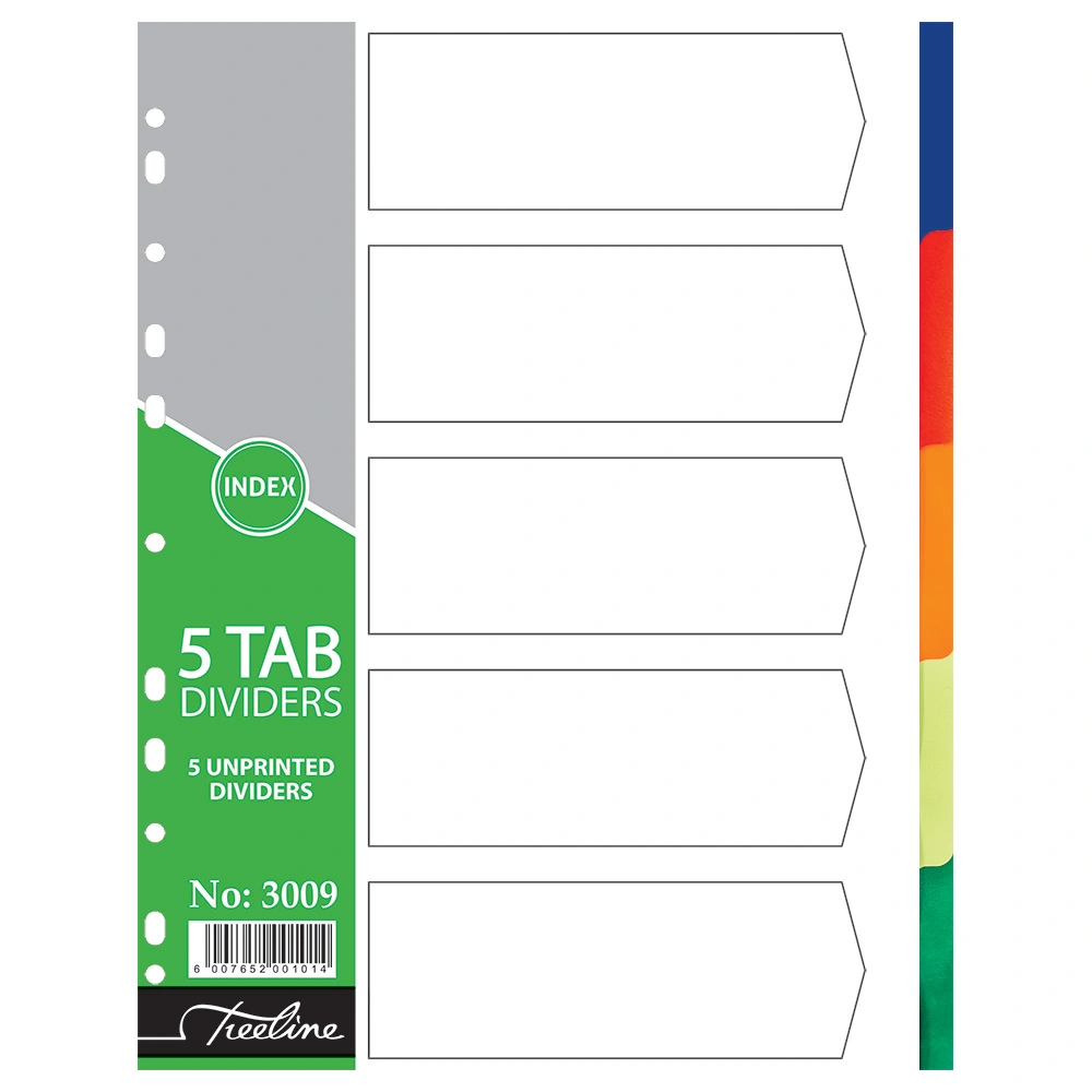 REF: 3009 A4 PVC 5 Tab Plain Rainbow - PKT-10