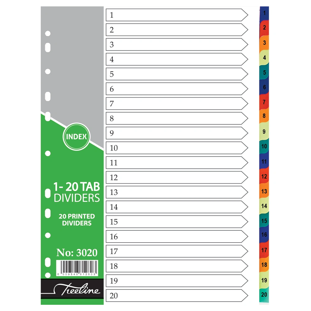 REF: 3020 A4 PVC Dividers 1-20 Numbers - PKT-10