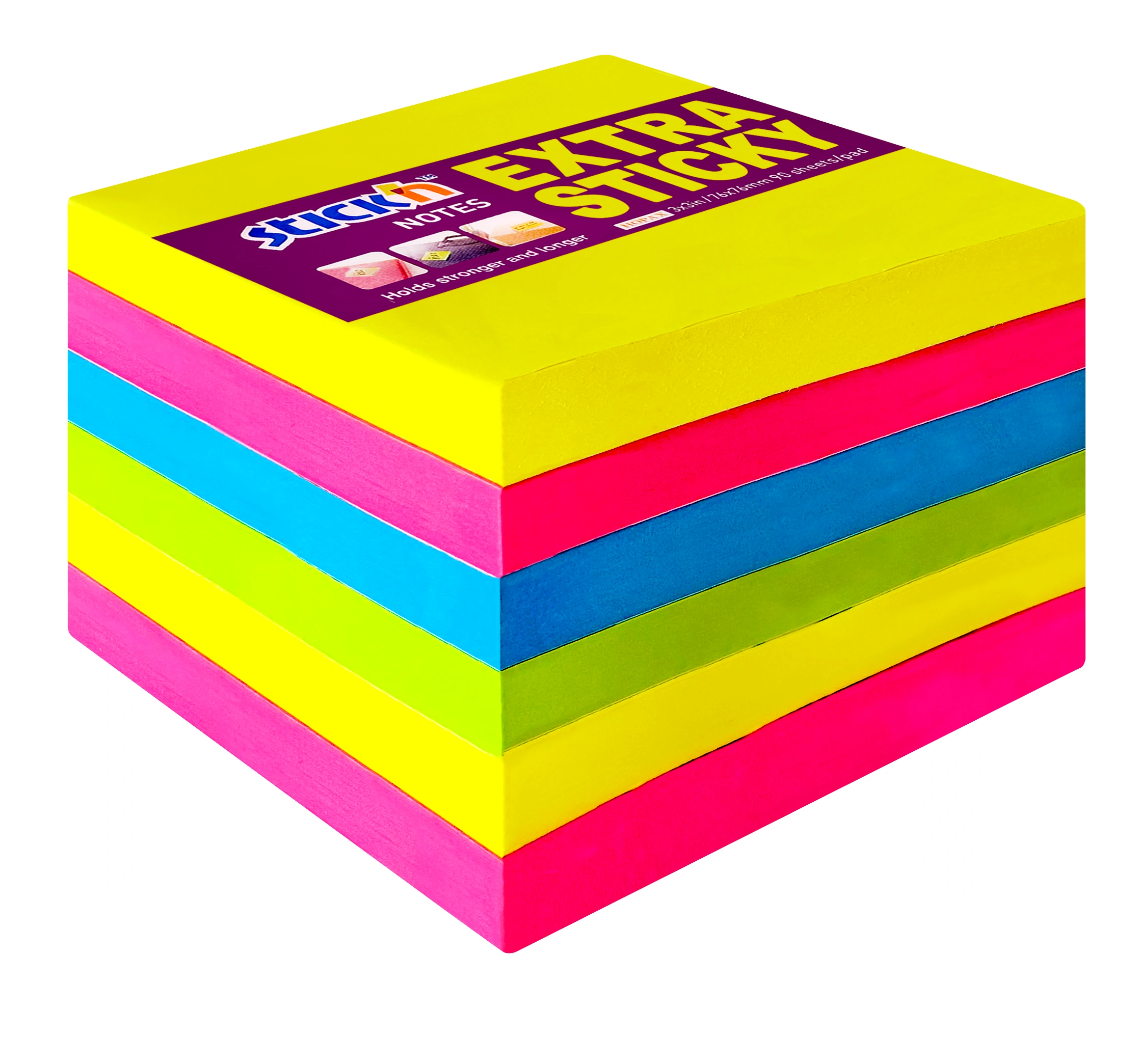 21679-Extra Sticky 3 x 3 Neon 6 Pads/Pack 90sheets/pad