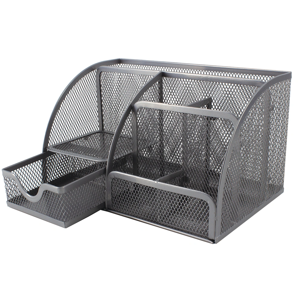 Mesh Clip, Pen And Memo Holder With Drawer Silver - M810S